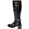 imageFSJ Women Studded Knee High Boots Side Zipper Motorcycle Riding Boot Square Toe Chunky Mid Heel Metal Buckle Strap Fashion Fall Winter Shoes Size 416 USBlack
