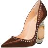 imageFSJ Women Bridal Pointed Toe Chunky Block High Heel Crystal Pumps Slip on Wedding Thick Comfort Evening Dress Studded Rivets ShoesBrown