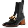 imageFSJ Women Fashion Chain Square Toe Block Mid Heel Ankle Boots Classic Side Zipper Casual Walking Ladies Shoes Size 415 USBlack