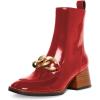 imageFSJ Women Fashion Chain Square Toe Block Mid Heel Ankle Boots Classic Side Zipper Casual Walking Ladies Shoes Size 415 USRed
