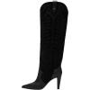 imageFSJ Women Pointed Toe Cowboy Boots Embroidered Chunky High Heel Knee High Boots Western Pull On Fashion Dress Shoes Size 416 USBlack