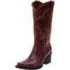 imageFSJ Women Retro Western Cowboy Boots with Studded Square Toe Stylish Low Block Heel Leather Cowgirl MidCalf Boots Shoes Size 416 USRed