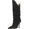 imageFSJ Women Slouchy Mid Calf Boots Pointed Toe Slim Stiletto High Heel Under Knee Boots V Cut Pointed Toe Pull On Winter Dress Shoe Size 415 USBlack
