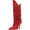 imageFSJ Women Slouchy Mid Calf Boots Pointed Toe Slim Stiletto High Heel Under Knee Boots V Cut Pointed Toe Pull On Winter Dress Shoe Size 415 USRed