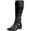 imageFSJ Women Studded Knee High Boots Side Zipper Motorcycle Riding Boot Square Toe Chunky Mid Heel Metal Buckle Strap Fashion Fall Winter Shoes Size 416 USBlack