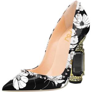 imageFSJ Women Bridal Pointed Toe Chunky Block High Heel Crystal Pumps Slip on Wedding Thick Comfort Evening Dress Studded Rivets ShoesDaisy