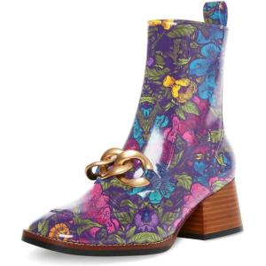 imageFSJ Women Fashion Chain Square Toe Block Mid Heel Ankle Boots Classic Side Zipper Casual Walking Ladies Shoes Size 415 USGarden