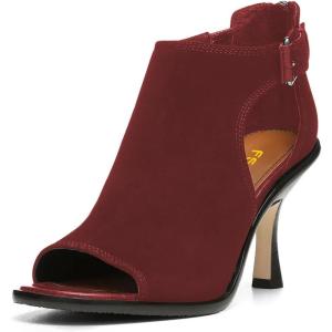imageFSJ Women Peep Open Toe High Heel Sandals Cutout Ankle Strap Buckle Booties with Back Zipper Fashion Cocktail Nightclub Pumps Shoes Size 416 USRed