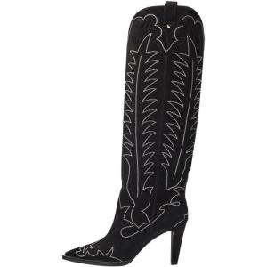 imageFSJ Women Pointed Toe Cowboy Boots Embroidered Chunky High Heel Knee High Boots Western Pull On Fashion Dress Shoes Size 416 USBlackcrystals