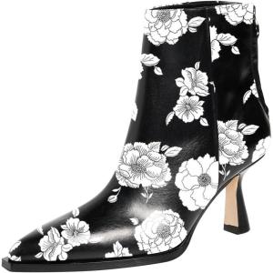 imageFSJ Women Pointed Toe Low Kitten Heel Ankle Boots Faux Leather Back Zipper Classic Short Booties Basic Office Dress Shoes Size 416 USFloral White