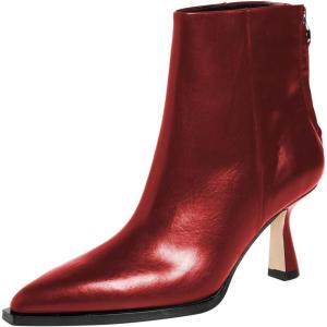 imageFSJ Women Pointed Toe Low Kitten Heel Ankle Boots Faux Leather Back Zipper Classic Short Booties Basic Office Dress Shoes Size 416 USRed