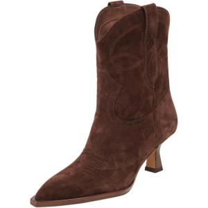 imageFSJ Women Cowboy Ankle Boots Pointed Toe Kitten Heel Western Pull On Low Heel Booties Embroidery Fall Winter Cowgirl Dress Shoes Size 416 USDark Saddle Brown