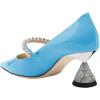 imageFSJ Women Charming Rhinestone Flared Low Heel Pumps Closed Pointed Toe One Strap Slip On Comfortable Work Office Wedding Dance Dress Shoes Size 416 USSky Blue
