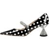 imageFSJ Women Charming Rhinestone Flared Low Heel Pumps Closed Pointed Toe One Strap Slip On Comfortable Work Office Wedding Dance Dress Shoes Size 416 USBlack Polka Dot