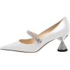 imageFSJ Women Charming Rhinestone Flared Low Heel Pumps Closed Pointed Toe One Strap Slip On Comfortable Work Office Wedding Dance Dress Shoes Size 416 USWhite