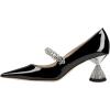 imageFSJ Women Charming Rhinestone Flared Low Heel Pumps Closed Pointed Toe One Strap Slip On Comfortable Work Office Wedding Dance Dress Shoes Size 416 USBlack