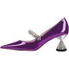 imageFSJ Women Charming Rhinestone Flared Low Heel Pumps Closed Pointed Toe One Strap Slip On Comfortable Work Office Wedding Dance Dress Shoes Size 416 USPurple