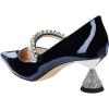 imageFSJ Women Charming Rhinestone Flared Low Heel Pumps Closed Pointed Toe One Strap Slip On Comfortable Work Office Wedding Dance Dress Shoes Size 416 USDark Blue
