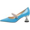 imageFSJ Women Charming Rhinestone Flared Low Heel Pumps Closed Pointed Toe One Strap Slip On Comfortable Work Office Wedding Dance Dress Shoes Size 416 USSky Blue