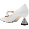 imageFSJ Women Charming Rhinestone Flared Low Heel Pumps Closed Pointed Toe One Strap Slip On Comfortable Work Office Wedding Dance Dress Shoes Size 416 USWhite