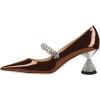 imageFSJ Women Charming Rhinestone Flared Low Heel Pumps Closed Pointed Toe One Strap Slip On Comfortable Work Office Wedding Dance Dress Shoes Size 416 USBrown