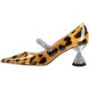 imageFSJ Women Charming Rhinestone Flared Low Heel Pumps Closed Pointed Toe One Strap Slip On Comfortable Work Office Wedding Dance Dress Shoes Size 416 USLeopard Print