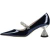 imageFSJ Women Charming Rhinestone Flared Low Heel Pumps Closed Pointed Toe One Strap Slip On Comfortable Work Office Wedding Dance Dress Shoes Size 416 USDark Blue