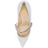 imageFSJ Women Charming Rhinestone Flared Low Heel Pumps Closed Pointed Toe One Strap Slip On Comfortable Work Office Wedding Dance Dress Shoes Size 416 USWhite