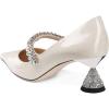 imageFSJ Women Charming Rhinestone Flared Low Heel Pumps Closed Pointed Toe One Strap Slip On Comfortable Work Office Wedding Dance Dress Shoes Size 416 USIvory