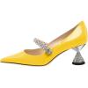 imageFSJ Women Charming Rhinestone Flared Low Heel Pumps Closed Pointed Toe One Strap Slip On Comfortable Work Office Wedding Dance Dress Shoes Size 416 USYellow