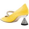 imageFSJ Women Charming Rhinestone Flared Low Heel Pumps Closed Pointed Toe One Strap Slip On Comfortable Work Office Wedding Dance Dress Shoes Size 416 USYellow