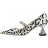 imageFSJ Women Charming Rhinestone Flared Low Heel Pumps Closed Pointed Toe One Strap Slip On Comfortable Work Office Wedding Dance Dress Shoes Size 416 USGrey Leopard