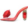 imageFSJ Women Charming Rose Floral Heel Sandals Clear PVC Band Crystal Chunky Heel Sexy Pointed Peep Toe Slip On Mules Party Prom Wedding Shoes Size 416 USRed