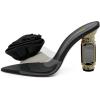 imageFSJ Women Charming Rose Floral Heel Sandals Clear PVC Band Crystal Chunky Heel Sexy Pointed Peep Toe Slip On Mules Party Prom Wedding Shoes Size 416 USBlack