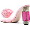 imageFSJ Women Charming Rose Floral Heel Sandals Clear PVC Band Crystal Chunky Heel Sexy Pointed Peep Toe Slip On Mules Party Prom Wedding Shoes Size 416 USPink