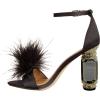 imageFSJ Women Chic Feather Open Toe Ankle Strap Sandals Crystal Block High Heel Furry Wedding Evening Prom Shoes Size 416 USBlack