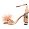 imageFSJ Women Chic Feather Open Toe Ankle Strap Sandals Crystal Block High Heel Furry Wedding Evening Prom Shoes Size 416 USChampagne