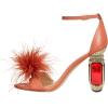imageFSJ Women Chic Feather Open Toe Ankle Strap Sandals Crystal Block High Heel Furry Wedding Evening Prom Shoes Size 416 USOrange