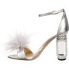imageFSJ Women Chic Feather Open Toe Ankle Strap Sandals Crystal Block High Heel Furry Wedding Evening Prom Shoes Size 416 USSilver