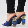 imageFSJ Women Chic Square Open Toe Crystal Heeled Sandals Block Chunky High Heel Slip On Mules Comfortable Casual Dress Sildes Shoes Size 416 USBlue