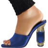 imageFSJ Women Chic Square Open Toe Crystal Heeled Sandals Block Chunky High Heel Slip On Mules Comfortable Casual Dress Sildes Shoes Size 416 USBlue