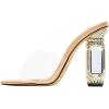 imageFSJ Women Chic Square Open Toe Crystal Heeled Sandals Block Chunky High Heel Slip On Mules Comfortable Casual Dress Sildes Shoes Size 416 USClear