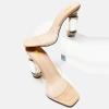 imageFSJ Women Chic Square Open Toe Crystal Heeled Sandals Block Chunky High Heel Slip On Mules Comfortable Casual Dress Sildes Shoes Size 416 USClear