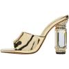 imageFSJ Women Chic Square Open Toe Crystal Heeled Sandals Block Chunky High Heel Slip On Mules Comfortable Casual Dress Sildes Shoes Size 416 USGold