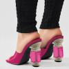 imageFSJ Women Chic Square Open Toe Crystal Heeled Sandals Block Chunky High Heel Slip On Mules Comfortable Casual Dress Sildes Shoes Size 416 USMagenta