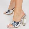 imageFSJ Women Chic Square Open Toe Crystal Heeled Sandals Block Chunky High Heel Slip On Mules Comfortable Casual Dress Sildes Shoes Size 416 USSilver