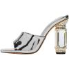 imageFSJ Women Chic Square Open Toe Crystal Heeled Sandals Block Chunky High Heel Slip On Mules Comfortable Casual Dress Sildes Shoes Size 416 USSilver