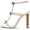 imageFSJ Women Gold Metal Chain Thick High Heel Sandals Open Toe Strappy Ankle Buckle Strap Slingback Comfy Summer Dress Pumps Crystal Bows Size 415 USCrystal Bows