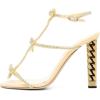imageFSJ Women Gold Metal Chain Thick High Heel Sandals Open Toe Strappy Ankle Buckle Strap Slingback Comfy Summer Dress Pumps Crystal Bows Size 415 USLight Gold