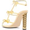 imageFSJ Women Gold Metal Chain Thick High Heel Sandals Open Toe Strappy Ankle Buckle Strap Slingback Comfy Summer Dress Pumps Crystal Bows Size 415 USLight Gold